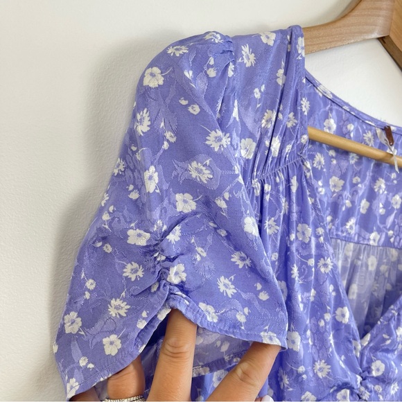 ❌SOLD❌ Free People Lavender Bond Street  Floral Satin Mini Dress short sleeve - Picture 6 of 16